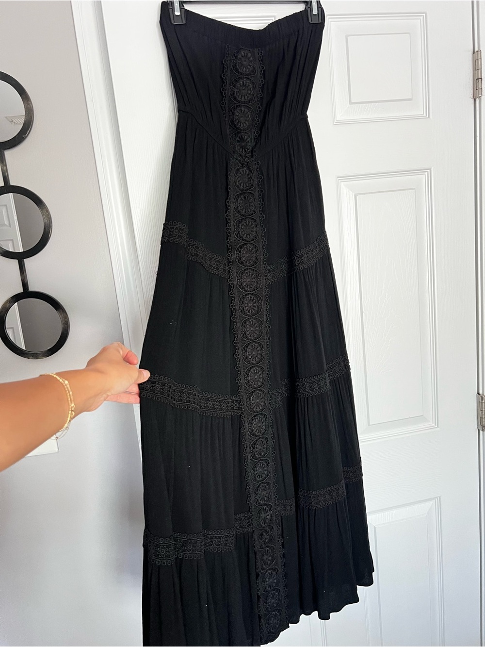 Strapless Black Maxi Dress with Lace Insets